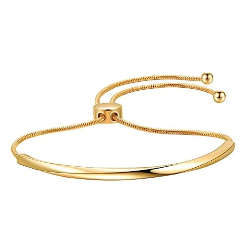 Image of LILIE&WHITE Gold Adjustable Slider Bracelets for Women Bar Friendship Bangle Bracelet Dainty Gold Bar Strand Bracelet Fashion Jewelry Gifts