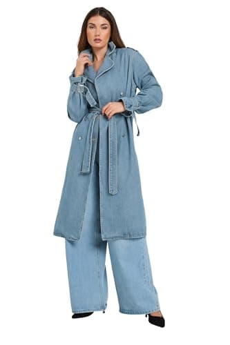 Image of Long Tall Sally - Lts Tall Cotton Denim Trench Coat - Women's