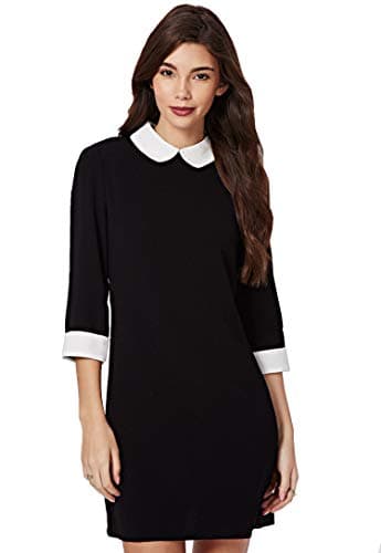 Image of Futura London Womens 3/4* Sleeve Monochrome* Black Skater Casual Block Shift Peter Pan Collar Dress (8)