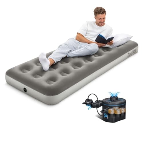 Image of Bestway Premium Camping Single Airbed with Cordless Battery Pump, Single Flocked Inflatable Bed Portable, Air Mattress, Outdoor Camping Air Bed