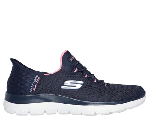 Image of Skechers Women's Summits Diamond Dream Trainers, Navy Mesh/Pink Trim, 7 UK