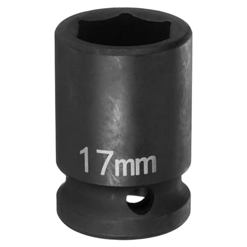 Image of sourcing map 6 Point Impact Socket 17mm Metric Socket 1/2" Square Drive 1.5" (38mm) Long Phosphated Cr-Mo Steel Spindle Axle Hex Nut Sockets, Black