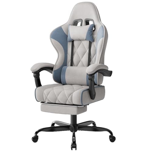 Image of Devoko Fabric Gaming Chair for Adults with Footrest – Ergonomic Reclining Computer Desk Chair with Pocket Spring Cushion, Headrest & Massage Lumbar Support, Light Grey, for Home Office