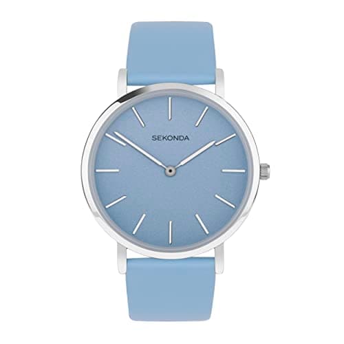 Image of Sekonda Minimal Ladies 38mm Quartz Watch in Blue with Analogue Display, and Blue Leather Strap 40609