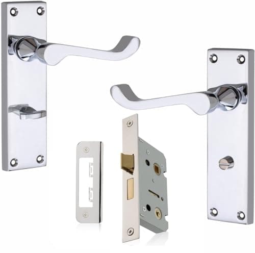 Image of Victorian Scroll Bathroom Door Handles with Lock, 64mm Bathroom Door Lock & Handle Set,