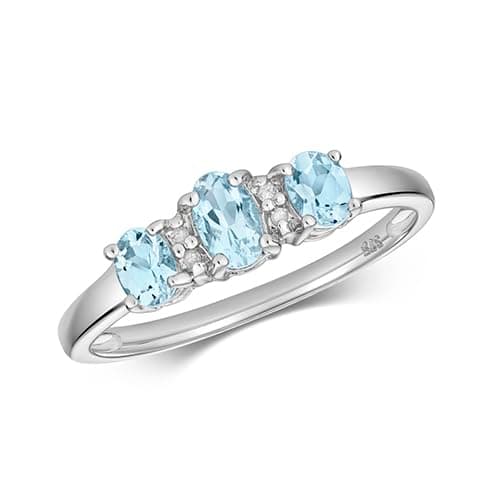 Image of EDS Jewels Beautiful 9ct White Gold Ladies Trilogy Diamond Ring with Aquamarine WJS40427RSO