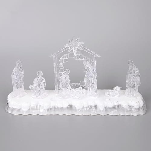 Image of SHATCHI 32cm Christmas Pre-Lit LED Musical Nativity Scene Acrylic Sculpture Battery Operated Light Up Xmas Tabletop Home Decorations
