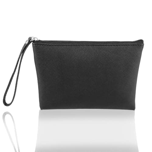 Image of COMNICO Small Makeup Bag for Purse Organizer, PU Leather Travel Make up Pouch Women Vintage Mini Zipper Cosmetic Bag Clutch Coin Purse Lipstick Holder Travel Stuff Bags (Black)