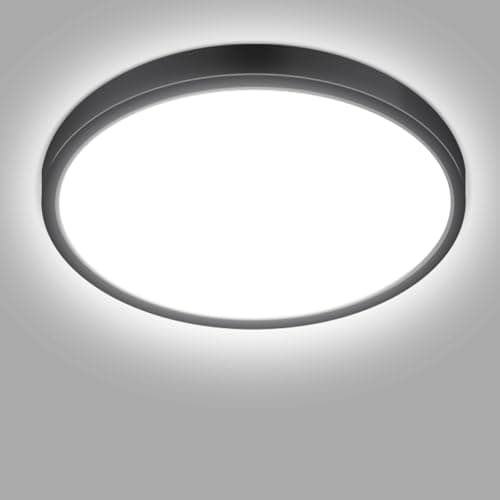 Image of hepside Bathroom Light, 3000K/4000K/6500K 3 Color Temperature LED Ceiling Light, 15W 1500LM, IP54 Waterproof, Round, Small, Modern, Flush Ceiling Light for Bathroom, Kitchen, Bedroom, Black