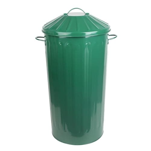 Image of simpa 46L Colourful Vintage Style Metal Tapered Dustbins & Lids - Dark Green 70cm (H) x 33cm (Dia)
