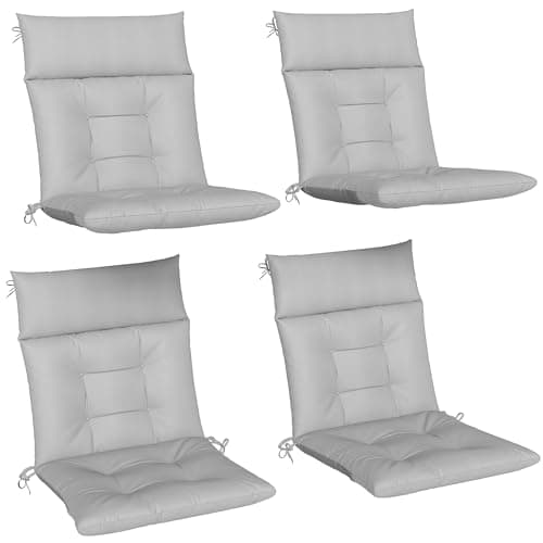 Image of Outsunny Garden Chair Cushions Set of 4, Waterproof Recliner Cushions with Ties, Non-Slip Replacement Rocking Chair Seat Pads for Indoor Outdoor, Patio, 112x53cm, Light Grey