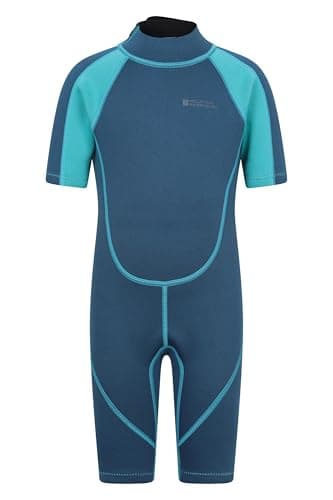 Image of Mountain Warehouse Kids Shorty Wetsuit - 2.5mm Thickness, Flat Seams, Easy Glide Zip Children's Wetsuit, Neoprene, Adjustable Neck Closure - Spring Summer, Swim Teal (Kids) Kids Size 7-8 Years