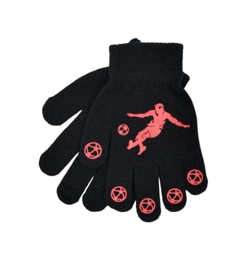 Image of Generic Kids Boys 3-6 Years Magic Stretch Winter Gloves, Football Themed Black & Red, One Size (Approx 3 to 6 Years), Acrylic