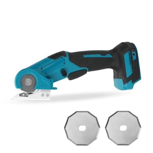 Image of Cordless Electric Rotary Shears Compatible with Makita 18V Battery (No Battery), Electric Fabric Scissor with Safety Lock and 2 Blades, 6mm Cutting Depth for Leather, Cardboard, Carpet