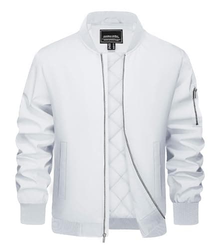 Image of EKLENTSON Winter Jackets for Men Bomber Quilted Jackets Casual Lightweight Warm Pilot Coats with 4 Pockets White,S