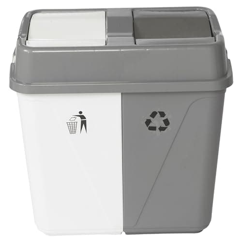 Image of URBNLIVING 40L/60L/100L Duo Kitchen Bin Waste Garbage Can 2 Compartments With Base Connectors (White/Grey, 40 L)