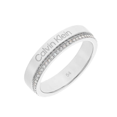 Image of Calvin Klein Women's MINIMAL LINEAR Collection Ring in Stainless Steel Embellished with Crystals - 35000200C