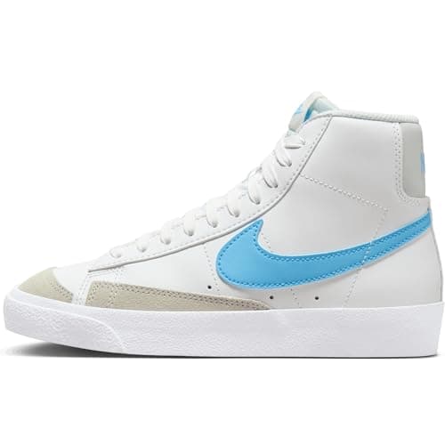 Image of Nike Blazer Mid '77 Big Kids' Shoes (DA4086-114, Summit White/Photon Dust/White/Aquarius Blue), Summit White Photon Dust White Aquarius Blue, 6.5 Big Kid