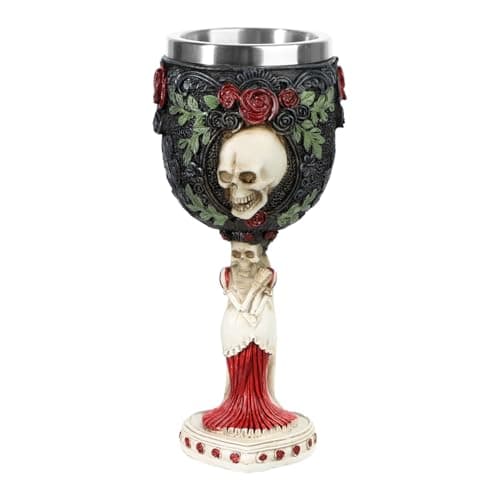 Image of Stainless Steel Skull Wine Goblet Resin Skeletal Beer Cup Gothic Viking Warrior Skull Mug Medieval Drinkware Wineglasses Sacrifice Wine Chalice Cup Whiskey Cocktail Drinking Mug Halloween Bar Decor