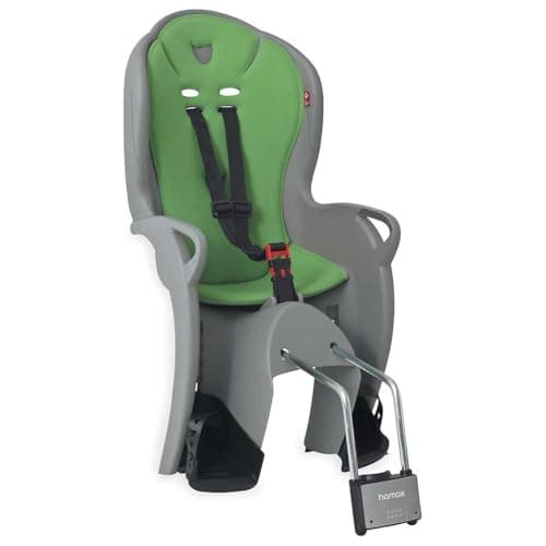 Image of Hamax Kiss Kids Frame Mounted Childs Bike Bicycle Seat with Lockable Bracket Medium Grey with Green Padding