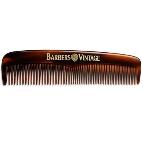 Image of Barbers Vintage Classic Hair Comb for Men - Handmade Fine & Coarse Tooth Comb with Tortoise Shell Finish - 18cm Deluxe Grooming Comb for Hair, Beard & Moustache - Durable, anti-static & Stylish