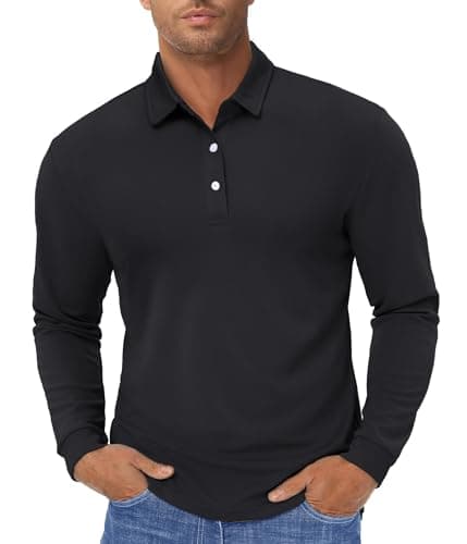 Image of TACVASEN Mens Long Sleeve Polo Shirts Running T Shirts Lightweight T Shirt Quick Dry Sport Tops Black,2XL