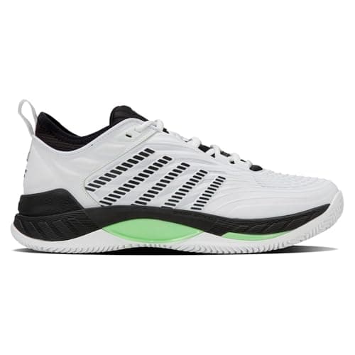 Image of K-Swiss Men's Hypercourt Supreme 2 Clay Tennis Shoe, White/Black/Soft Neon Green, 7 UK