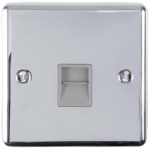 Image of 1 Gang BT Extension Telephone Wall Socket Chrome & Grey Slave Secondary Outlet - Decorative Landline Wall Plate