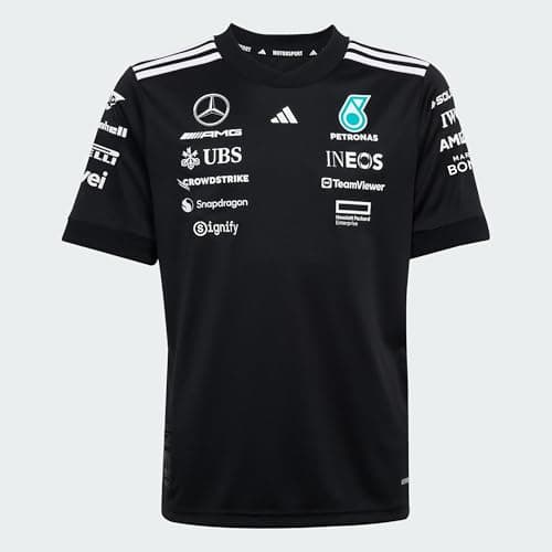Image of adidas Unisex Kids Mercedes - AMG Petronas Formula ONE Team Driver Jersey Black Youth, Black/White, 7-8 Years