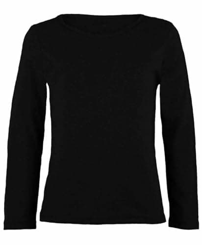 Image of FASHION I LOVE Girls Boy Kids Plain Basic Long Sleeve Round Neck T-Shirt Stretch School Tee Top Kids Long Sleeve Round Neck T-Shirt Stretch Uniform PE School Tee Top 2-13 Years Black