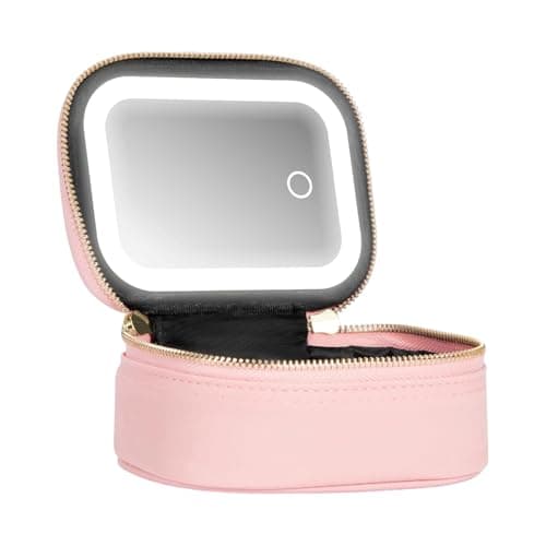 Image of Mini Makeup Bag with LED Mirror - Small Travel Makeup Bag, Portable Toiletry Bags for Travel | 3 Light Modes Brightness for Touch Up Work, pink, Please refer to the description, Please refer to