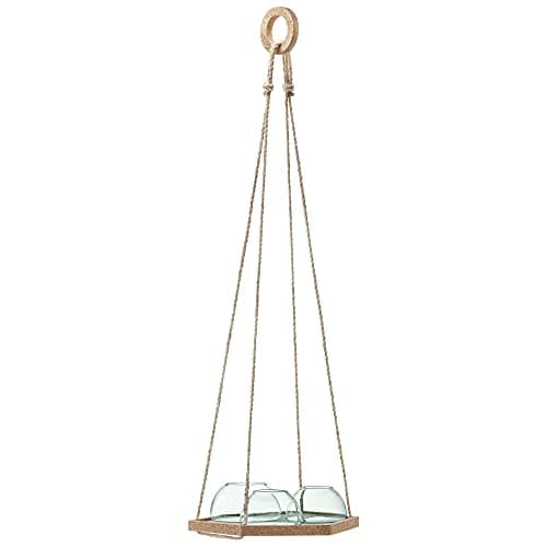 Image of LSA Canopy Hanging Planter Set with Domed Shape Cork Base - Durable Recycled Glass Flower Pot - L11.25”
