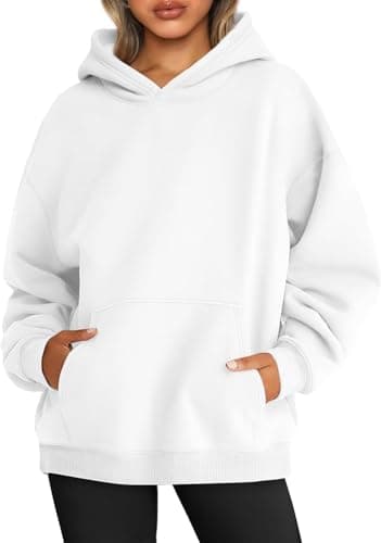 Image of WINKEEY Women's Oversized Hoodies Fleece Sweatshirts Casual Long Sleeve Solid Basic Pullovers Top, White XL