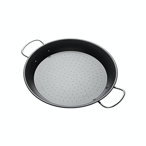 Image of KitchenCraft World of Flavours Paella Pan, Non Stick Pan for Paella Rice and Paella Seasoning, Carbon Steel, 32 cm (13''), Black