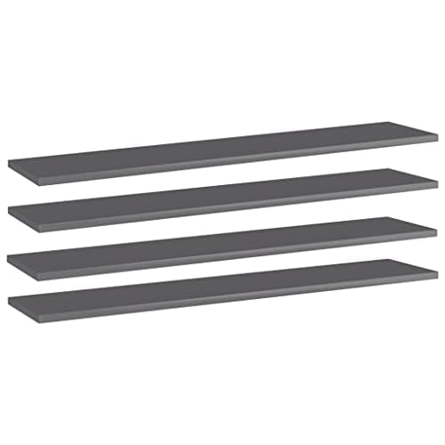 Image of Mokuyary Bookshelf Boards 4 pcs High Gloss Grey 100x20x1.5 cm Engineered Wood standing shelf and replacement board for wooden display shelves, suitable for living room, home office, dining room.