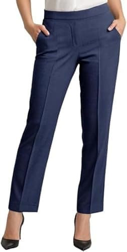 Image of INSAFIANS Finely Stitched Women's Office Trousers Formal Pull Up Pants Black, Grey,Navy (UK, Numeric, 16, Regular, Long, Standard, Navy)