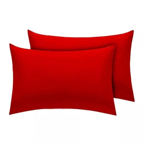 Image of Housewife Pillow Cases Pair – Plain Dyed Polycotton, Soft & Durable Pillowcase Covers 50x75cm, Easy Care & Machine Washable (Red)