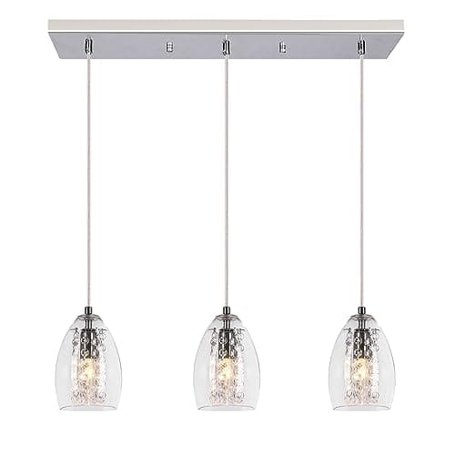 Image of OYIPRO 3-Light Modern Crystal Pendant Lights for Kitchen Island, Adjustable Chrome Glass Hanging Lamp, Contemporary Pendant Lighting for Dining Room Restaurants and Shops