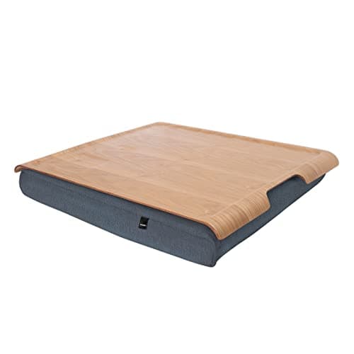 Image of Bosign. Laptray Laptray with Bean Bag Cushion for Laptop, Breakfast, Removable and Washable Cushion Cover, Natural Willow, Grey Cushion, Large - 46 x 38 x 6.5 cm