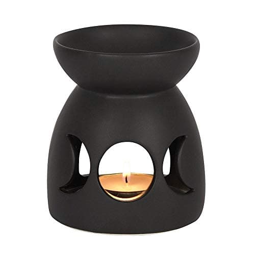 Image of Enchanting Black Ceramic Triple Moon Cut Out Oil Burner - 10.5cm x 9cm (1 Pc.) - Luxurious Design, Premium Material, Aromatherapy Accessory - Ideal for Home & Office Decor