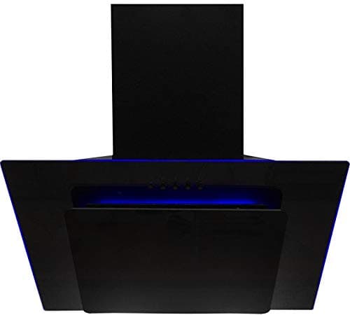 Image of SIA 90cm Black Glass Angled Kitchen Cooker Hood Chimney Extractor Fan With Red Blue And Green LED Edge Lit Mood Lighting AGE91BL-AMZ1