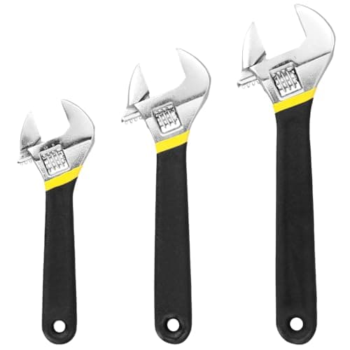 Image of QWORK® Adjustable Spanner Set 150mm/200mm//250mm - Adjustable Wrench with Laser Scale and Soft Grip Handle
