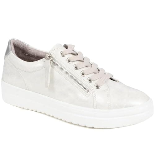 Image of Pavers Womens Chunky Platform Trainers in Silver Shimmer - Comfortable Shoes - Lace-Up & Zip Fastening with Cushioned Insole for Everyday Wear - UK Size 5