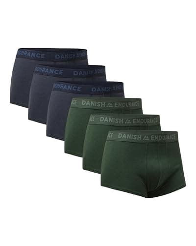 Image of DANISH ENDRUANCE Mens Low Rise Trunks, Cotton Underwear for Men, Stretchy Men's Boxer Shorts, 6 pack, Multicolor (3xBlue Melange, 3xGreen Melange), Large