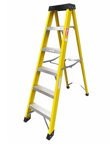Image of 6 Tread Heavy Duty Fibreglass Step Ladder | Electricians Swingback Steps GRP 30,000v I Fibreglass Swingback Step Ladder 6 Step Ladder