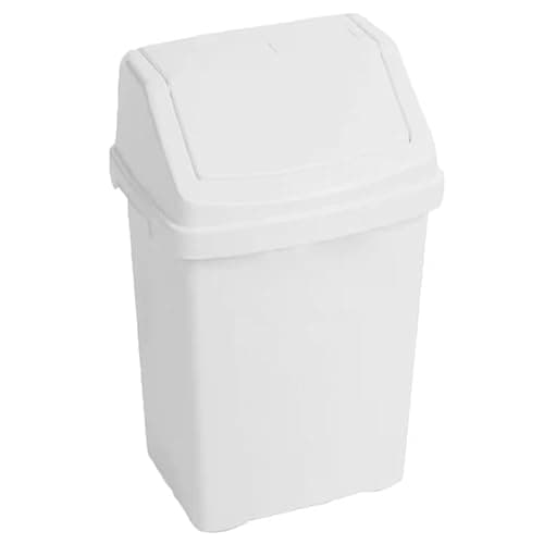 Image of HOMION 50L Swing Lid Bin – Large Plastic Waste & Recycling Rubbish Bin for Kitchen, Home, Garden, Garage, Office, carvan, campervan & outdoors (White)
