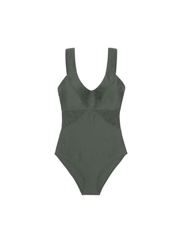 Image of DORINA Saint Tropez Shaping Swimsuit with Removable Pads, Wireless Design, Wide Shoulder Straps, Textured Micro Fabric & Powermesh, Back Clasp Closure, Green