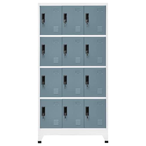 Image of kithwjll Locker Cabinet Light Grey Dark Grey 90 x 45 x 180 cm Steel 12 Lockable Doors with Ventilation Slits Name Plate Holder for Office School Storage Cabinet Multipurpose Cabinet