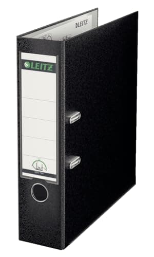 Image of Leitz Plastic Lever Arch File, 90 Percent Recycled Card, 30 Percent Pre-consumer Recycled Plastic, With Thumbhole and Rado Rings, 80mm Spine 600 Sheet Capacity, Black, 10101095