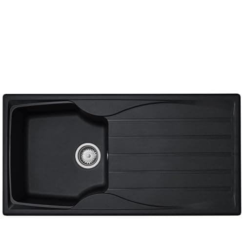 Image of Liquida CMP10BL 1.0 Bowl Reversible Black Kitchen Sink and Waste Kit